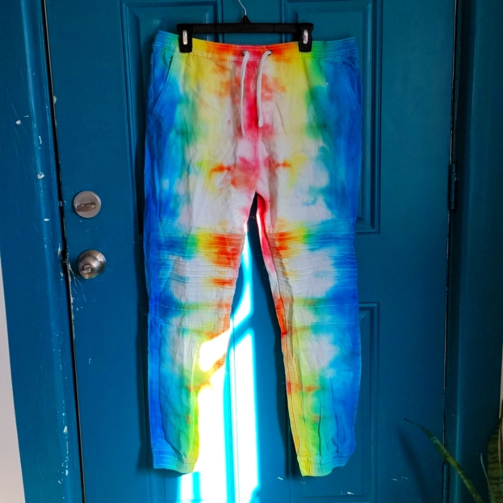 Handmade Tie-Dye Pants w 4 Deep Pockets, Ribbed Knees, and Scrunch Ankle